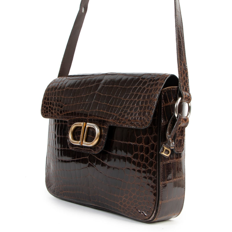 Delvaux Brown Crocodile Shoulder Bag
