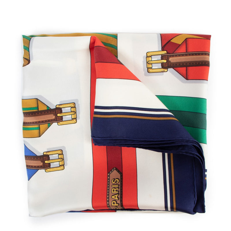 Hermès Multicolor Buckle Strap 'Sangles' Print Silk Carré