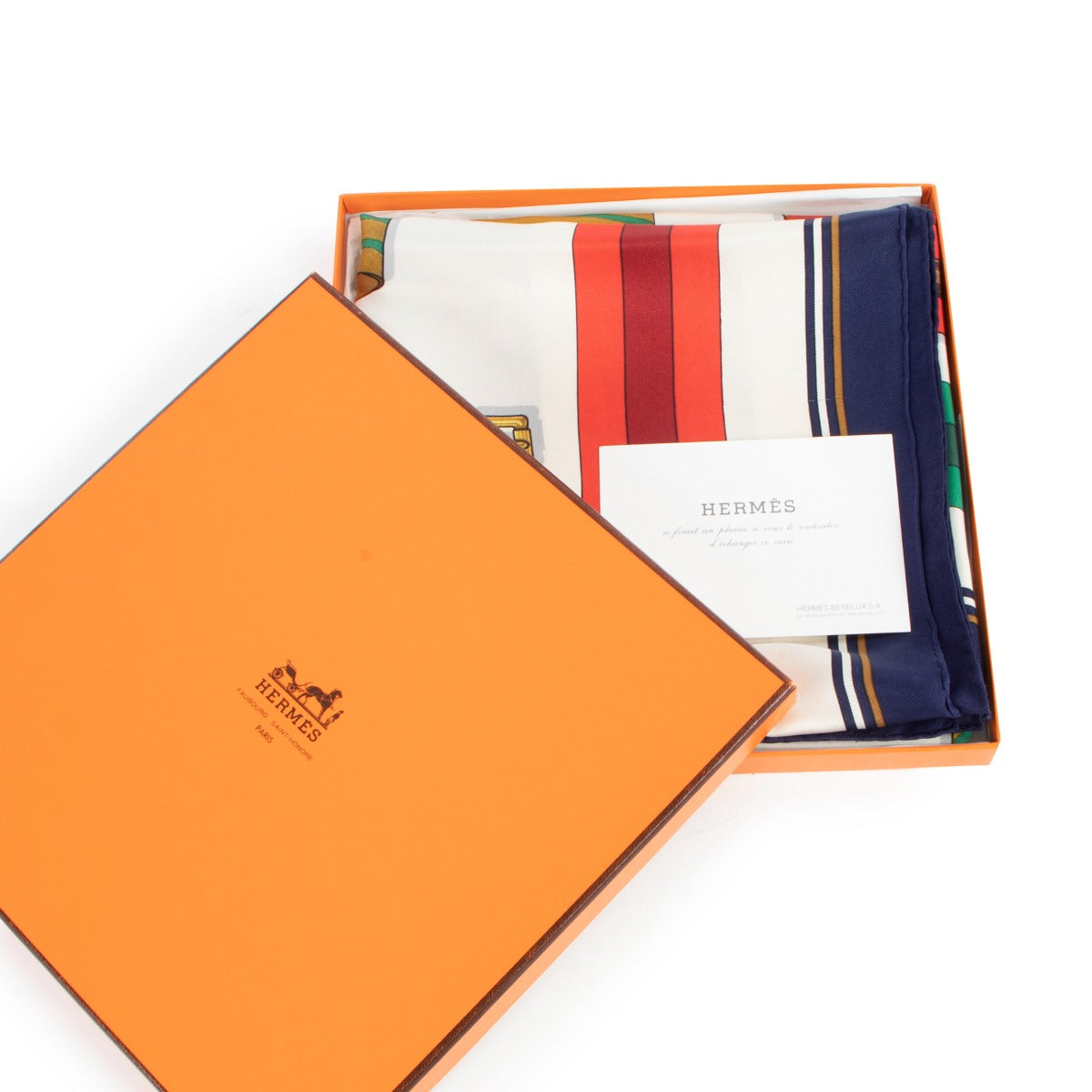 Hermès Multicolor Buckle Strap 'Sangles' Print Silk Carré