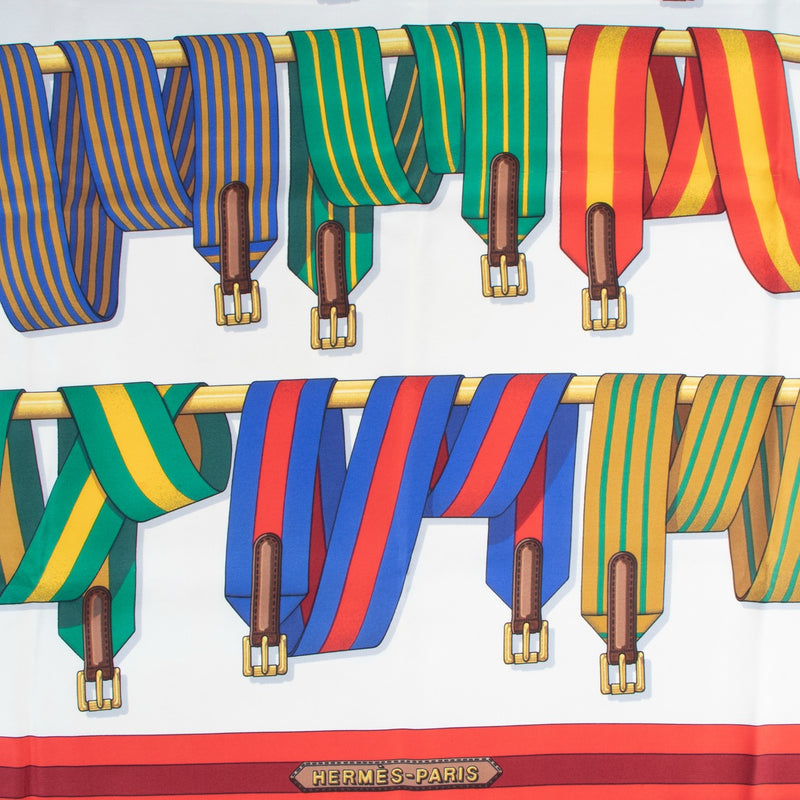 Hermès Multicolor Buckle Strap 'Sangles' Print Silk Carré