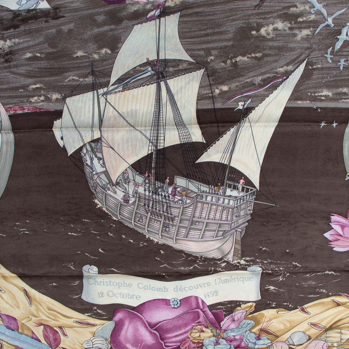 Shop now for your pre-loved, 100% authentic Hermès 'Christophe Colomb découvre l'Amérique' Carré 90 Silk Scarf, at Labellov.