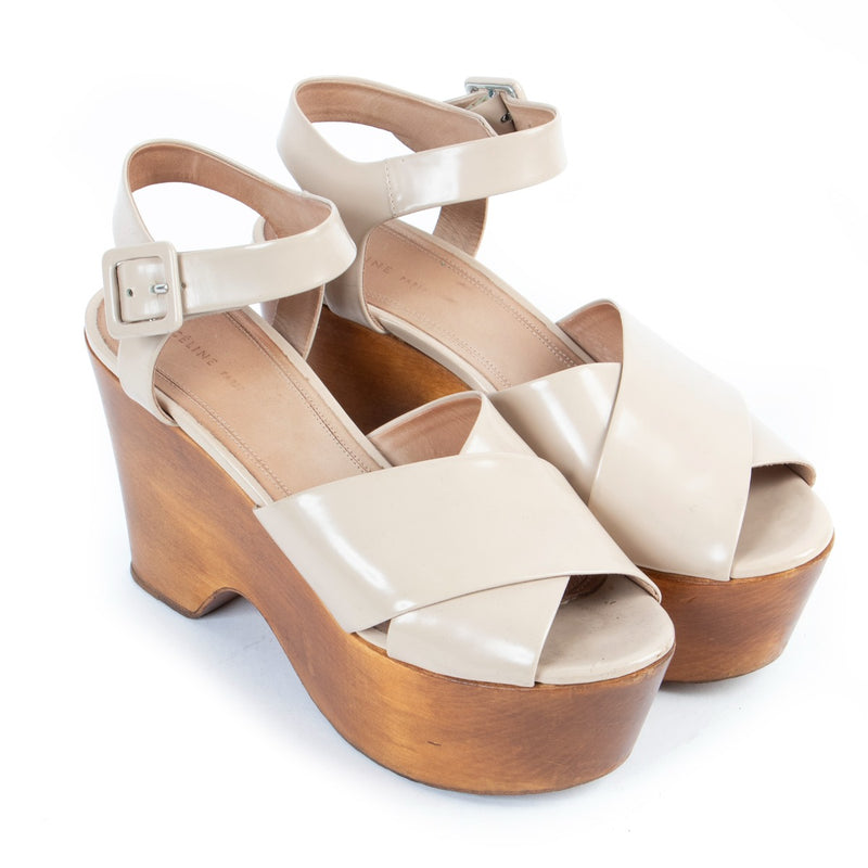 Celine Beige Wedge Sandals