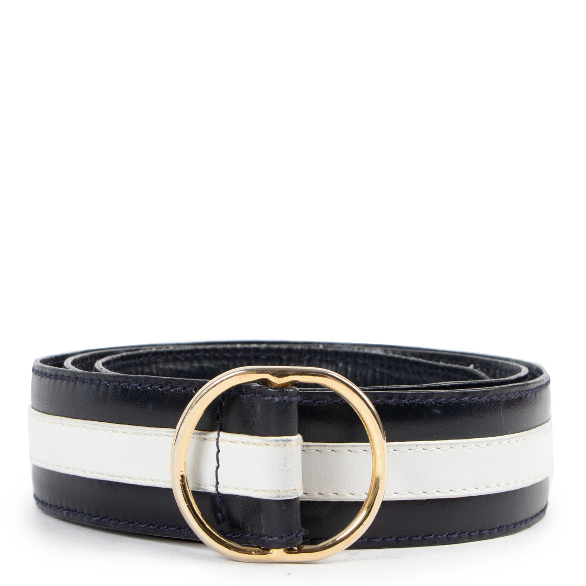 Celine Blue White Leather Gold Vintage Belt