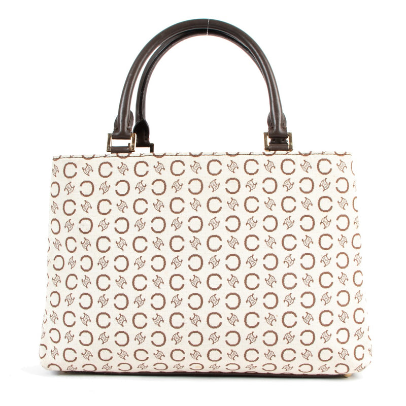 Celine Vintage White Monogram Canvas Top Handle Bag