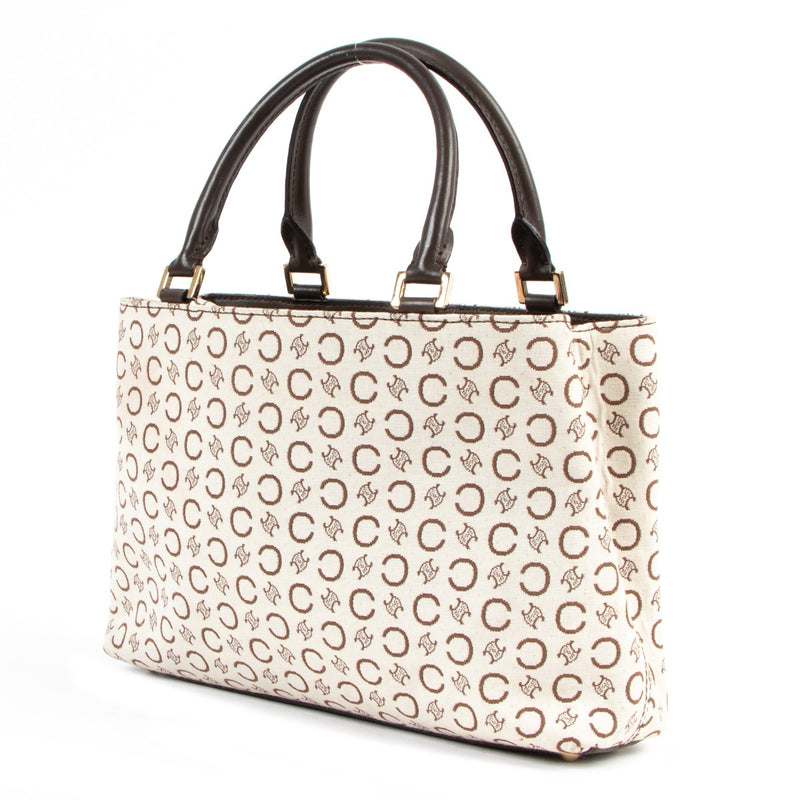 Celine Vintage White Monogram Canvas Top Handle Bag