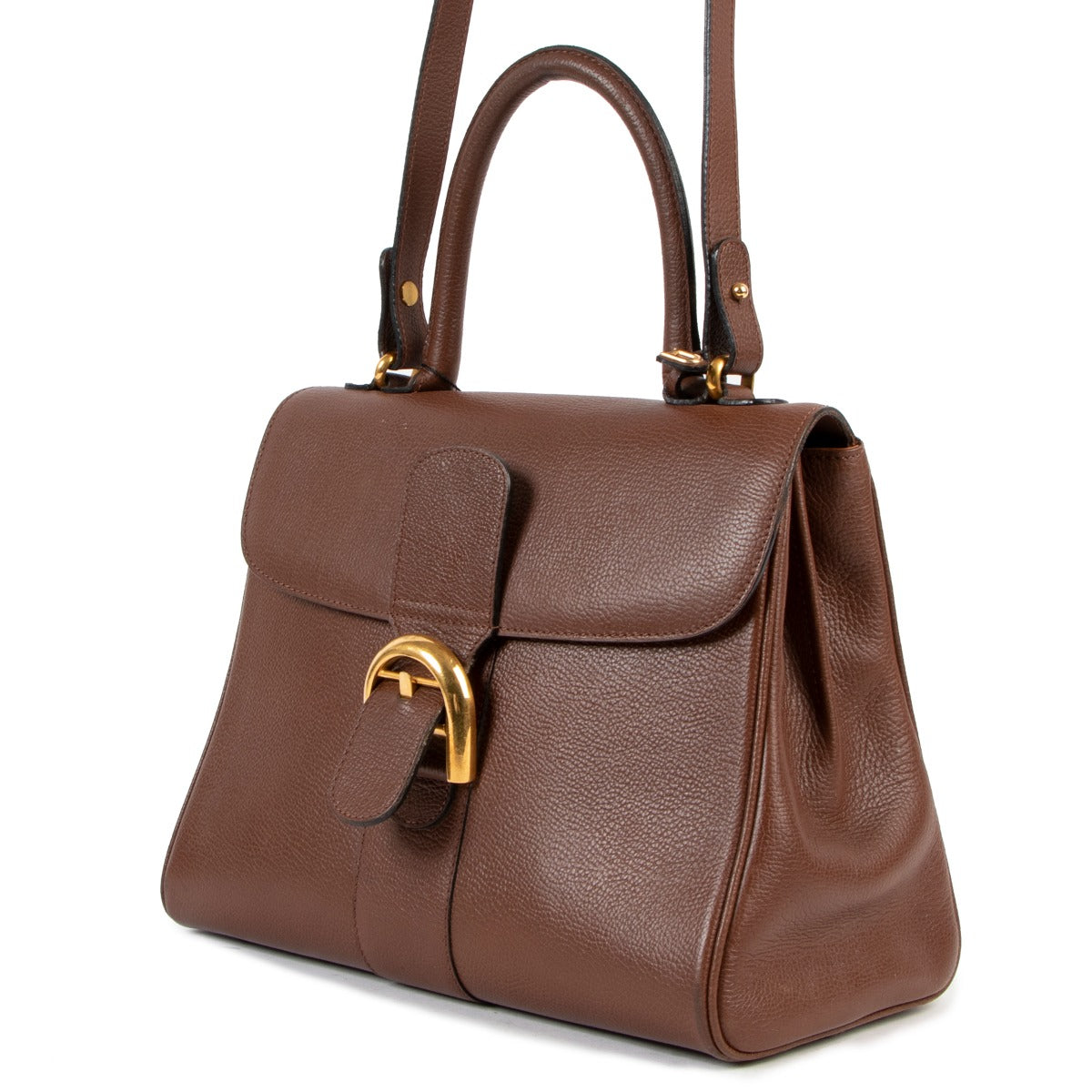 second hand authentic Delvaux Brillant MM Brown Leather Shoulder Bag at labellov