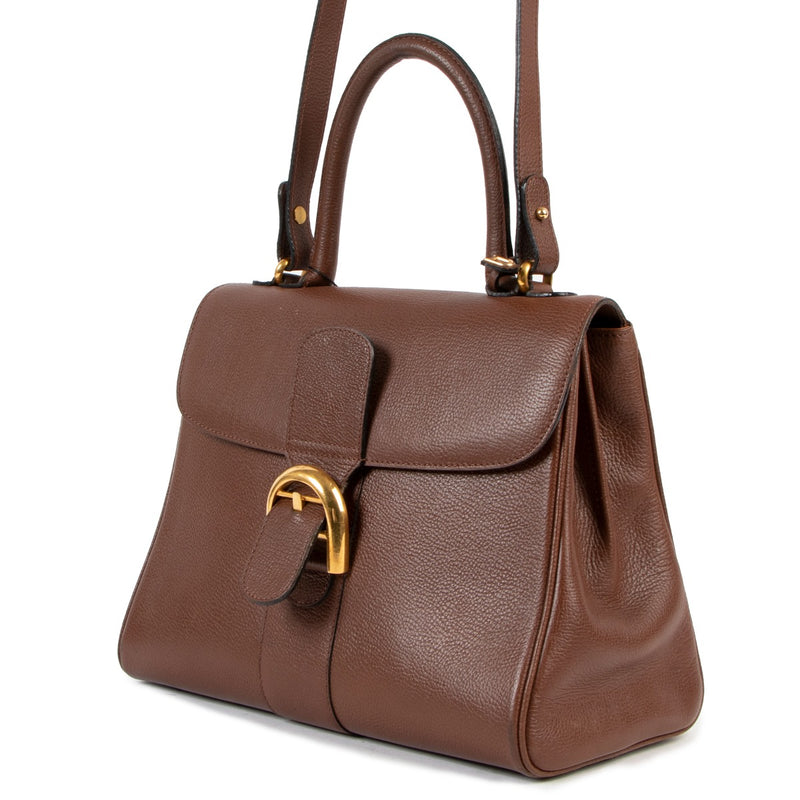 second hand authentic Delvaux Brillant MM Brown Leather Shoulder Bag at labellov