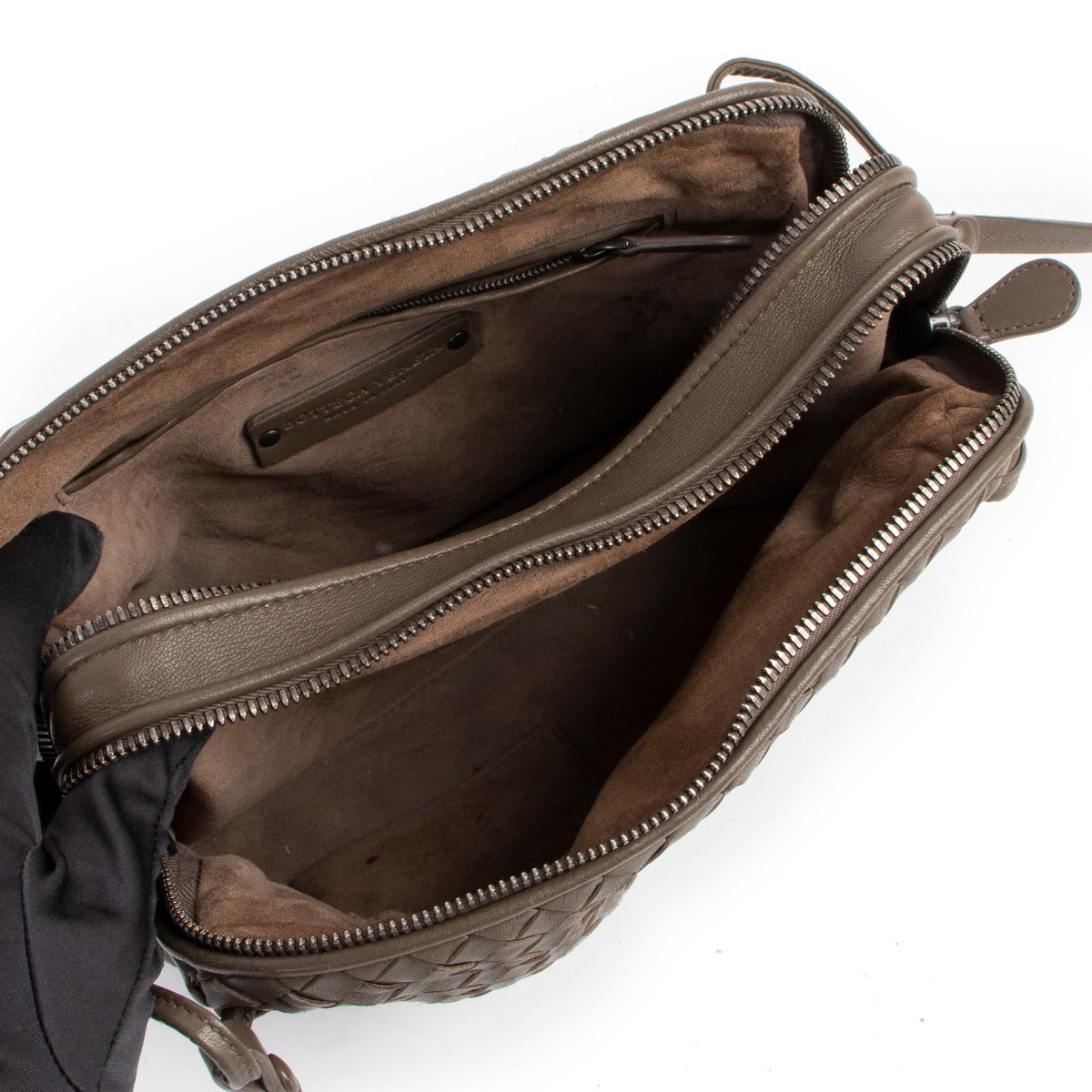 authentic second hand Bottega Veneta Khaki Intrecciato Nodini Crossbody Bag at labellov.com