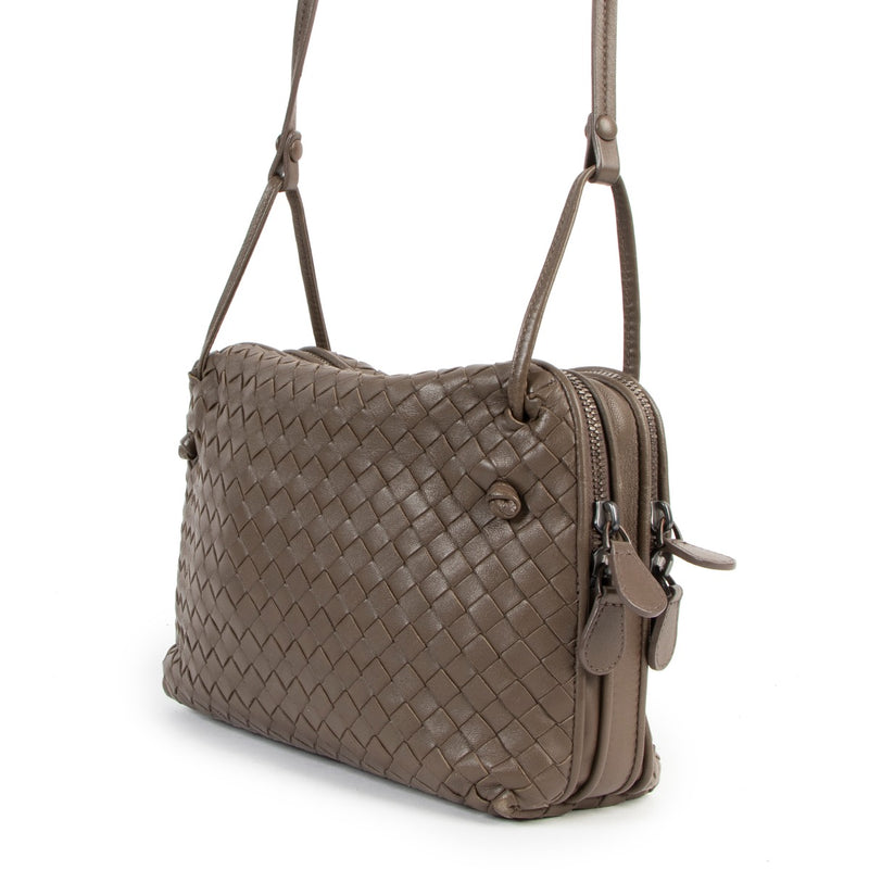 authentic second hand Bottega Veneta Khaki Intrecciato Nodini Crossbody Bag at labellov.com