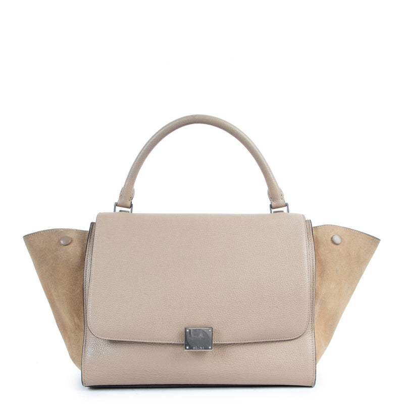 authentic second hand Celine Beige Calfskin/Suede Trapeze Medium Handbag at labellov.com
