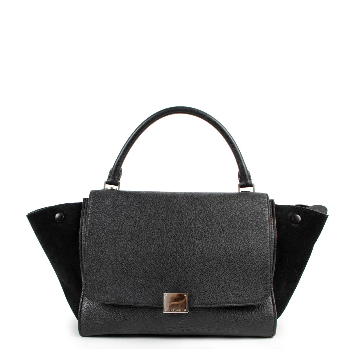 Authentic second hand Celine Black Calfskin&Suede Medium Trapeze Handbag at labellov.com