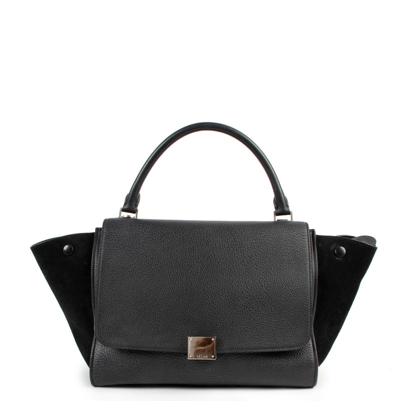 Authentic second hand Celine Black Calfskin&Suede Medium Trapeze Handbag at labellov.com