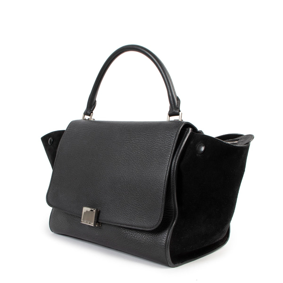 Authentic second hand Celine Black Calfskin&Suede Medium Trapeze Handbag at labellov.com