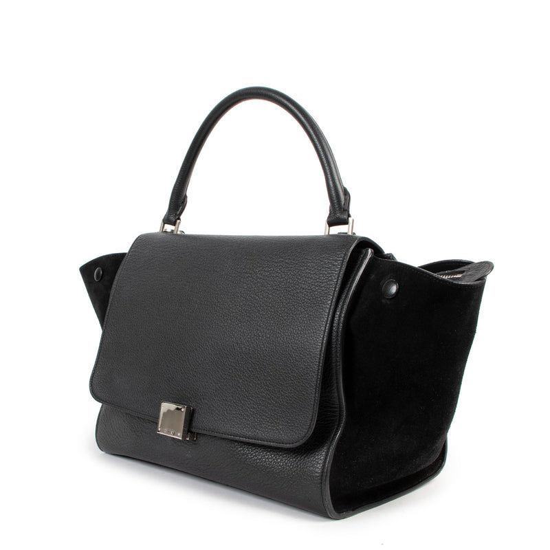 Authentic second hand Celine Black Calfskin&Suede Medium Trapeze Handbag at labellov.com