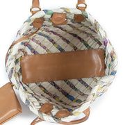 Etro White Woven Leather Multicolor Twilly Top Handle Bag