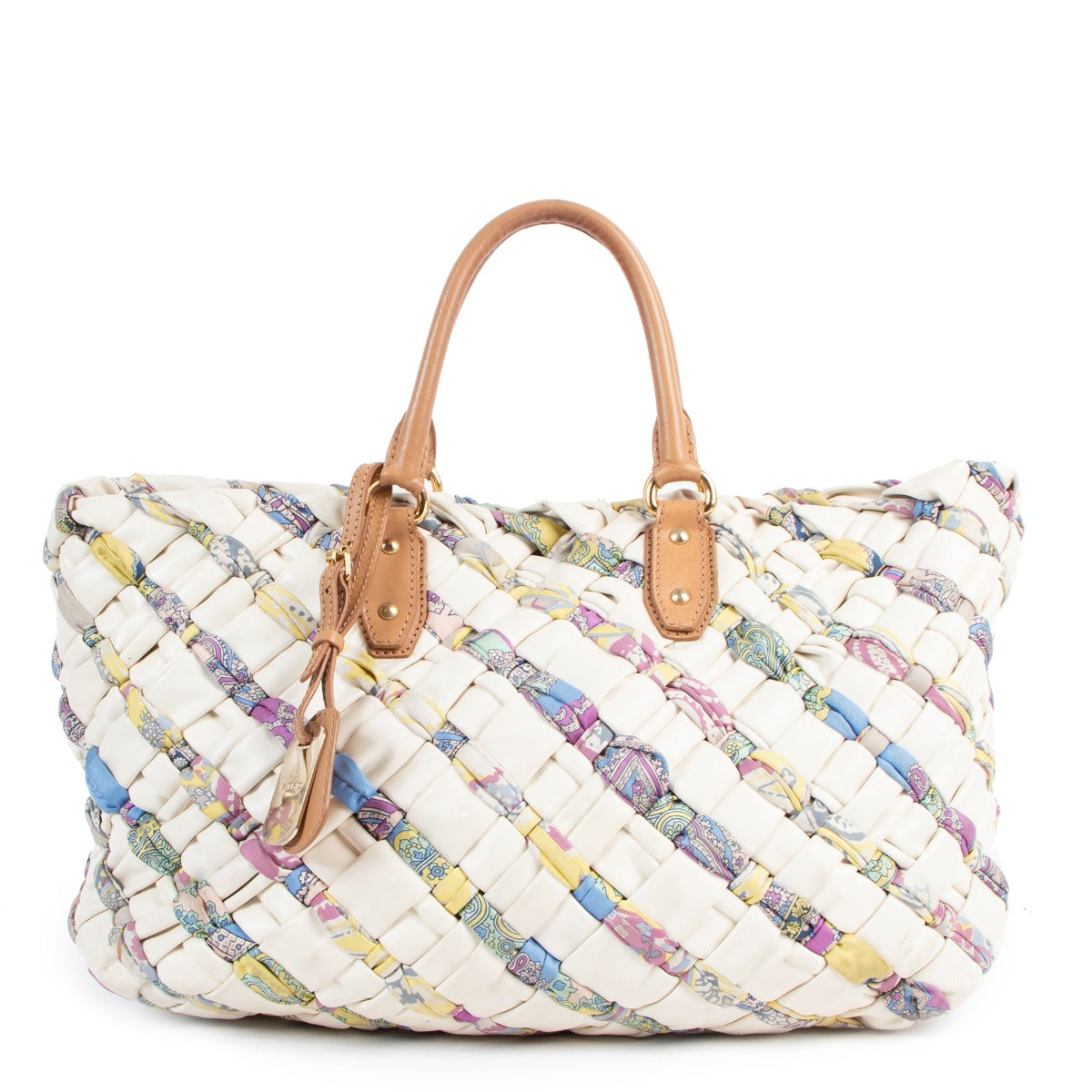 Buy an authentic second hand Etro White Leather Multicolor Top handle good condition at Labellov in Antwerpen.