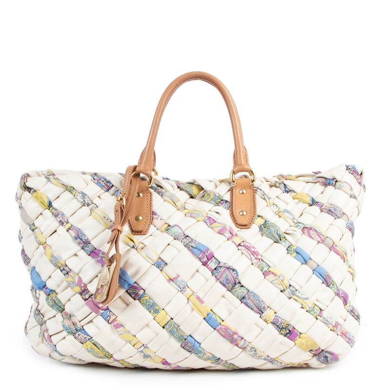 Buy an authentic second hand Etro White Leather Multicolor Top handle good condition at Labellov in Antwerpen.