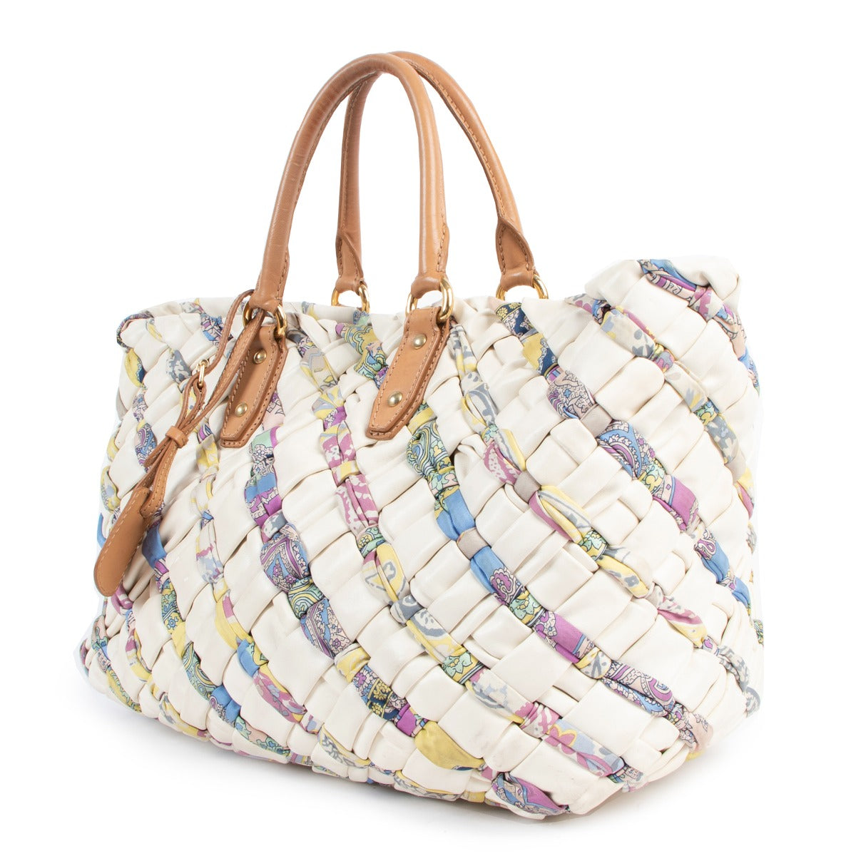 Buy an authentic second hand Etro White Leather Multicolor Top handle good condition at Labellov in Antwerpen.