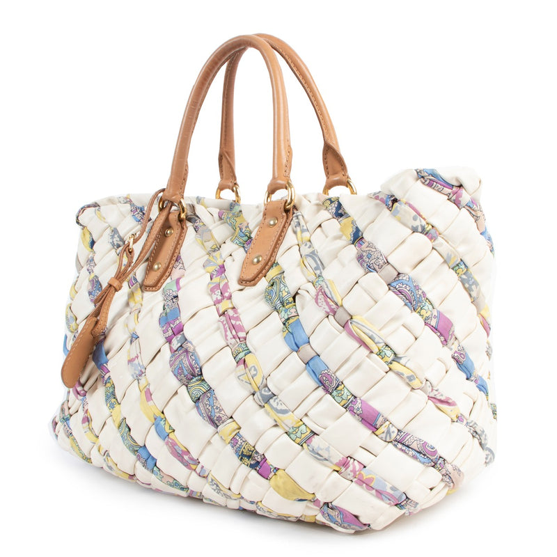 Buy an authentic second hand Etro White Leather Multicolor Top handle good condition at Labellov in Antwerpen.