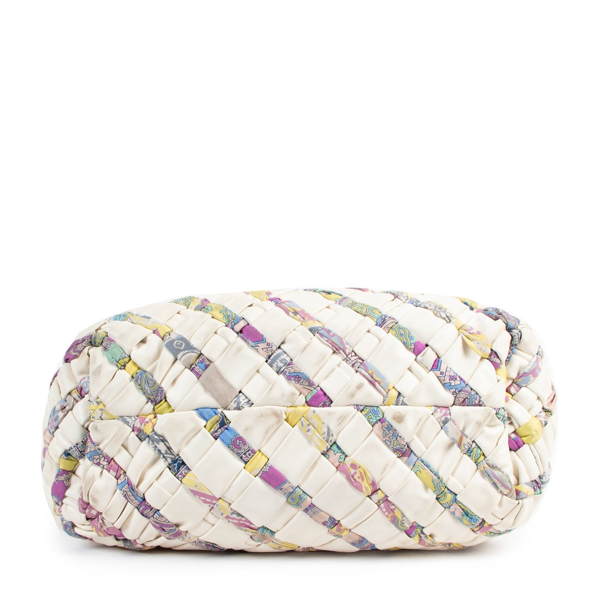 Etro White Woven Leather Multicolor Twilly Top Handle Bag