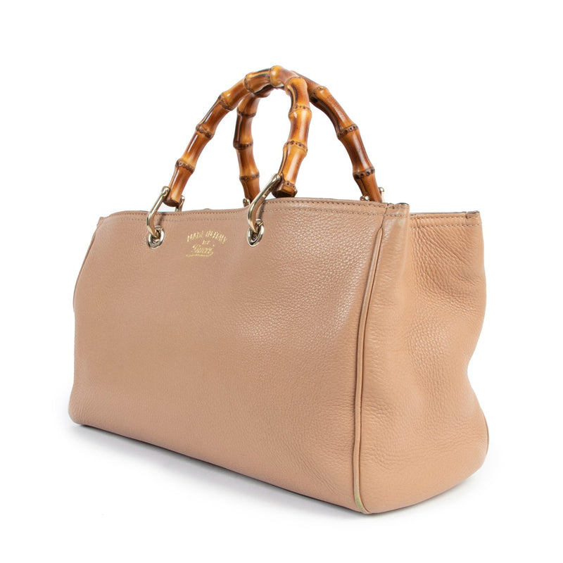 authentic second hand Gucci Dusty Pink Medium Bamboo Shopper Leather Tote Bag at labellov.com