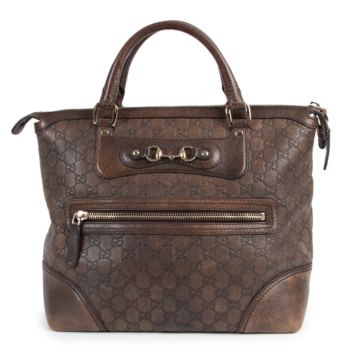 Gucci Brown Guccissima Diamante Horsebit Catherine Top Handle Bag