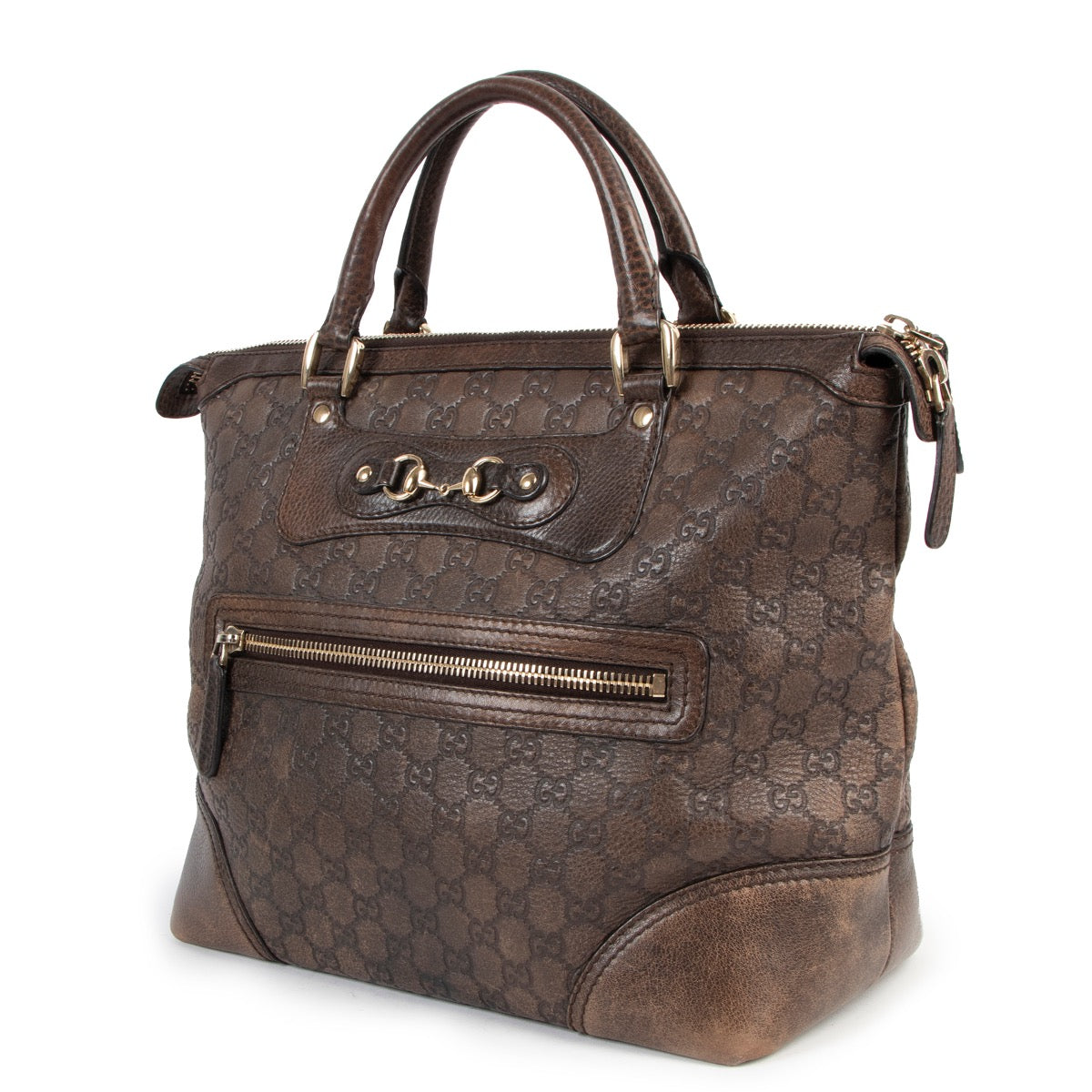 Gucci Brown Guccissima Diamante Horsebit Catherine Top Handle Bag