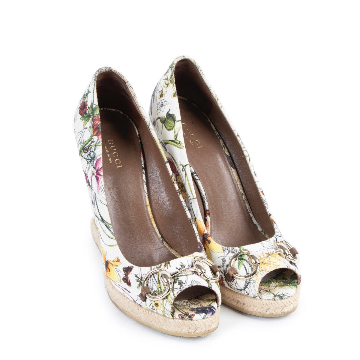 Gucci Floral Horsebit Wedge Pumps - Size 38,5