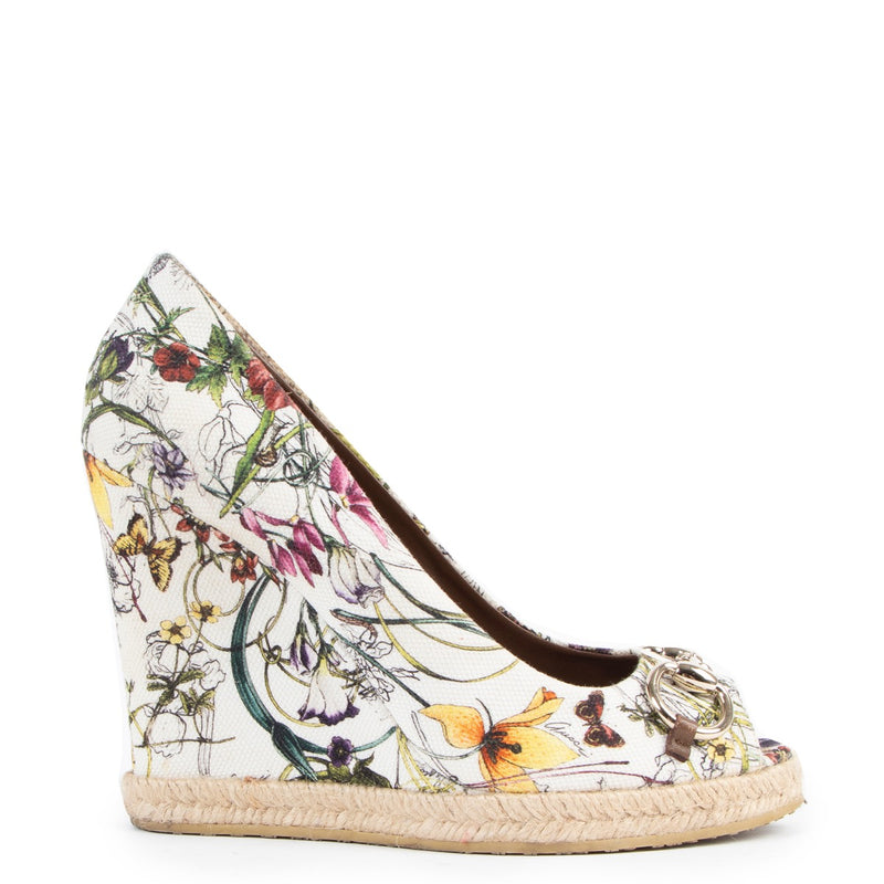 Gucci Floral Horsebit Wedge Pumps - Size 38,5