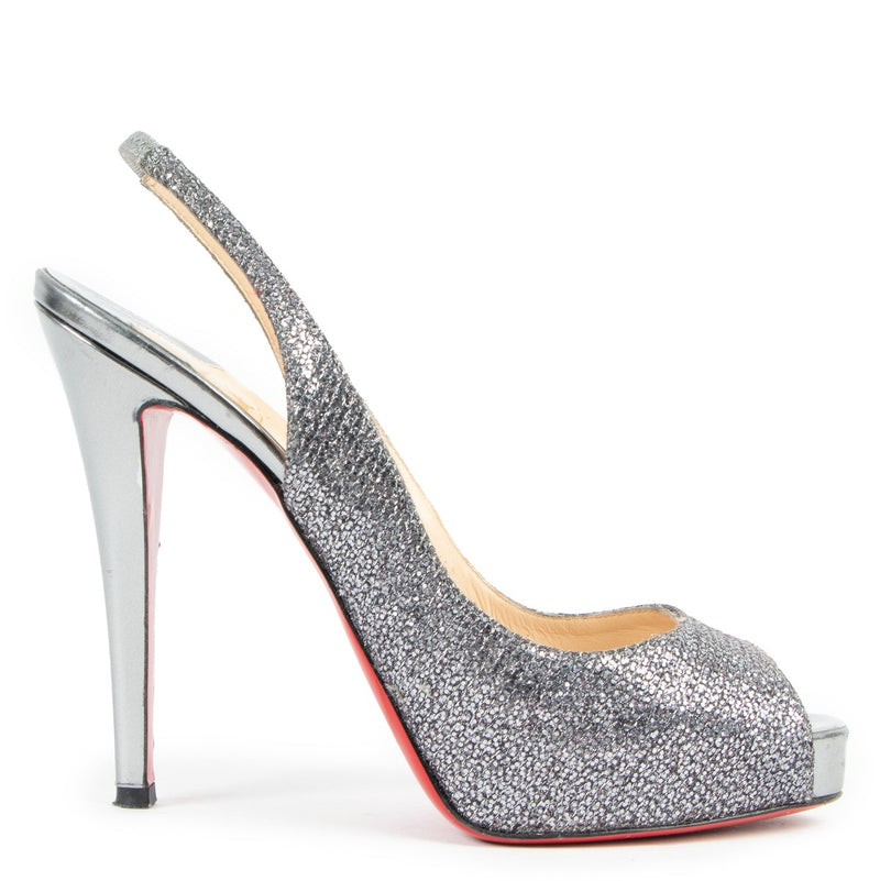 Christian Louboutin Silver/Anthracite Lady Glitter No Prive 120 Slingback Pumps