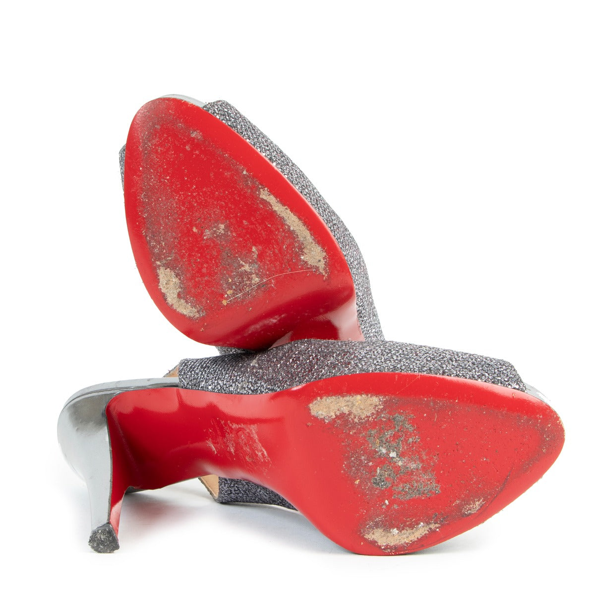 Christian Louboutin Silver/Anthracite Lady Glitter No Prive 120 Slingback Pumps
