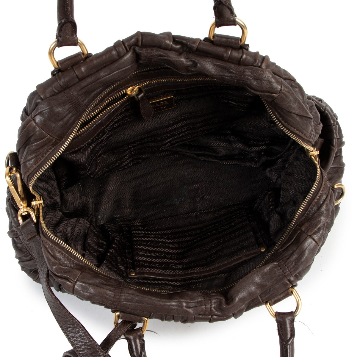 Buy an authentic second hand Prada Napa Gaufre Caffe Leather Shoulder Bag in good condition at Labellov.