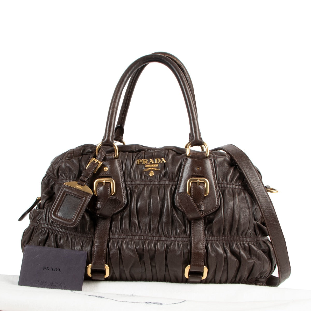 Buy an authentic second hand Prada Napa Gaufre Caffe Leather Shoulder Bag in good condition at Labellov.