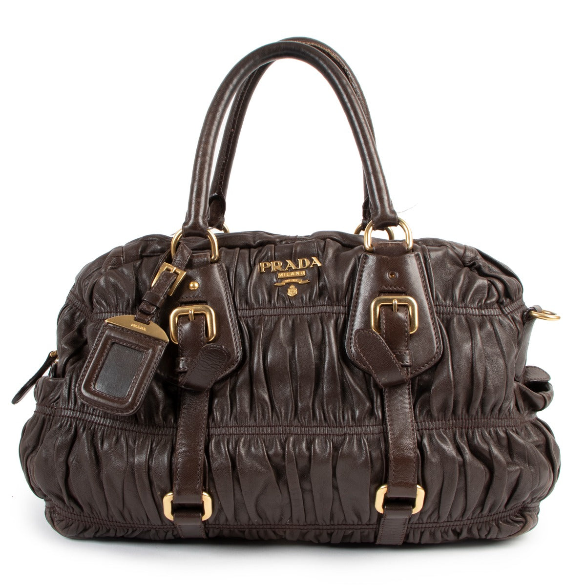 Buy an authentic second hand Prada Napa Gaufre Caffe Leather Shoulder Bag in good condition at Labellov.
