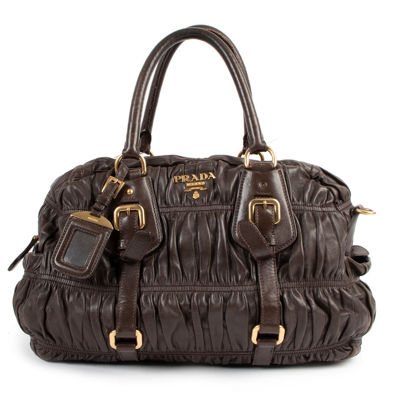 Buy an authentic second hand Prada Napa Gaufre Caffe Leather Shoulder Bag in good condition at Labellov.