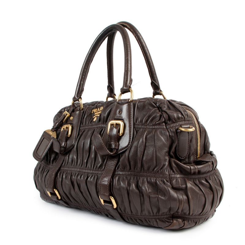 Buy an authentic second hand Prada Napa Gaufre Caffe Leather Shoulder Bag in good condition at Labellov.