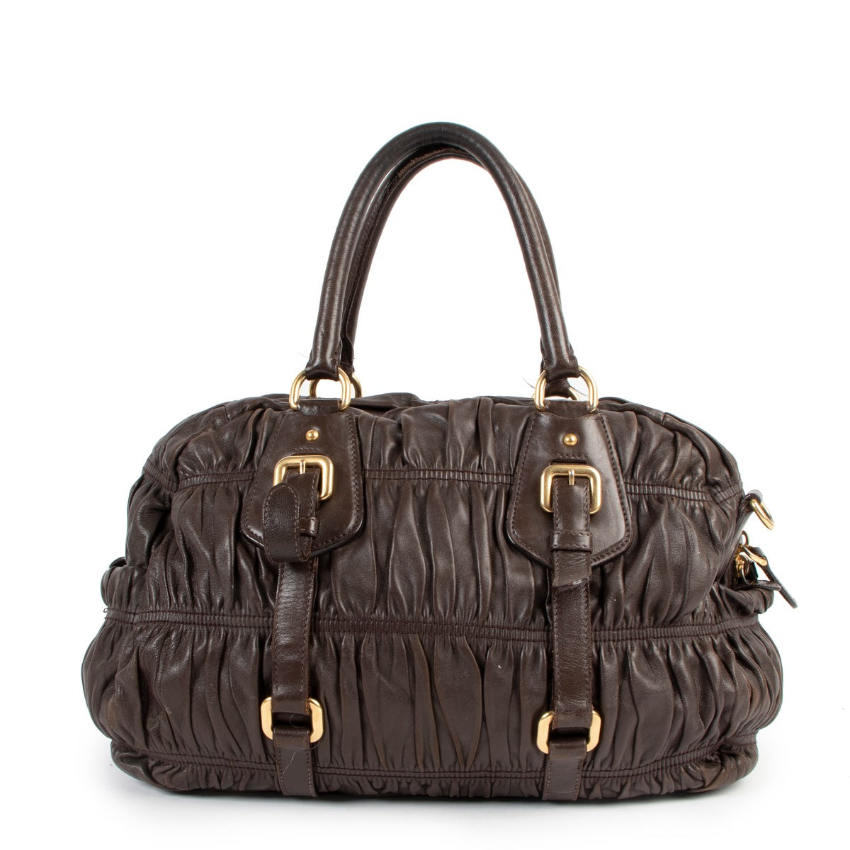 Buy an authentic second hand Prada Napa Gaufre Caffe Leather Shoulder Bag in good condition at Labellov.
