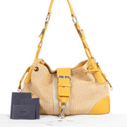 Prada Raffia Yellow Leather Shoulder Bag