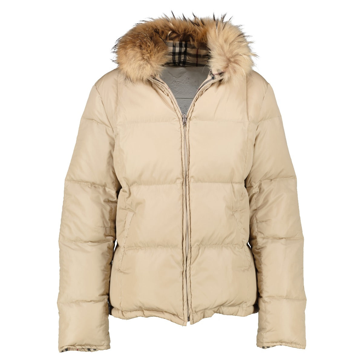 Burberry Beige Fur Collar Padded Reversible Jacket