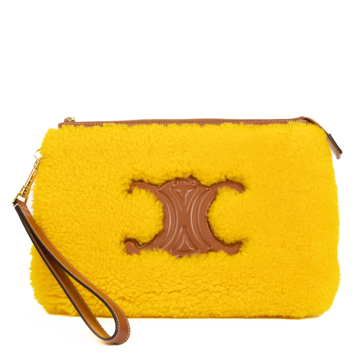 Celine Thriomphe Yellow Shearling Fur Clutch
