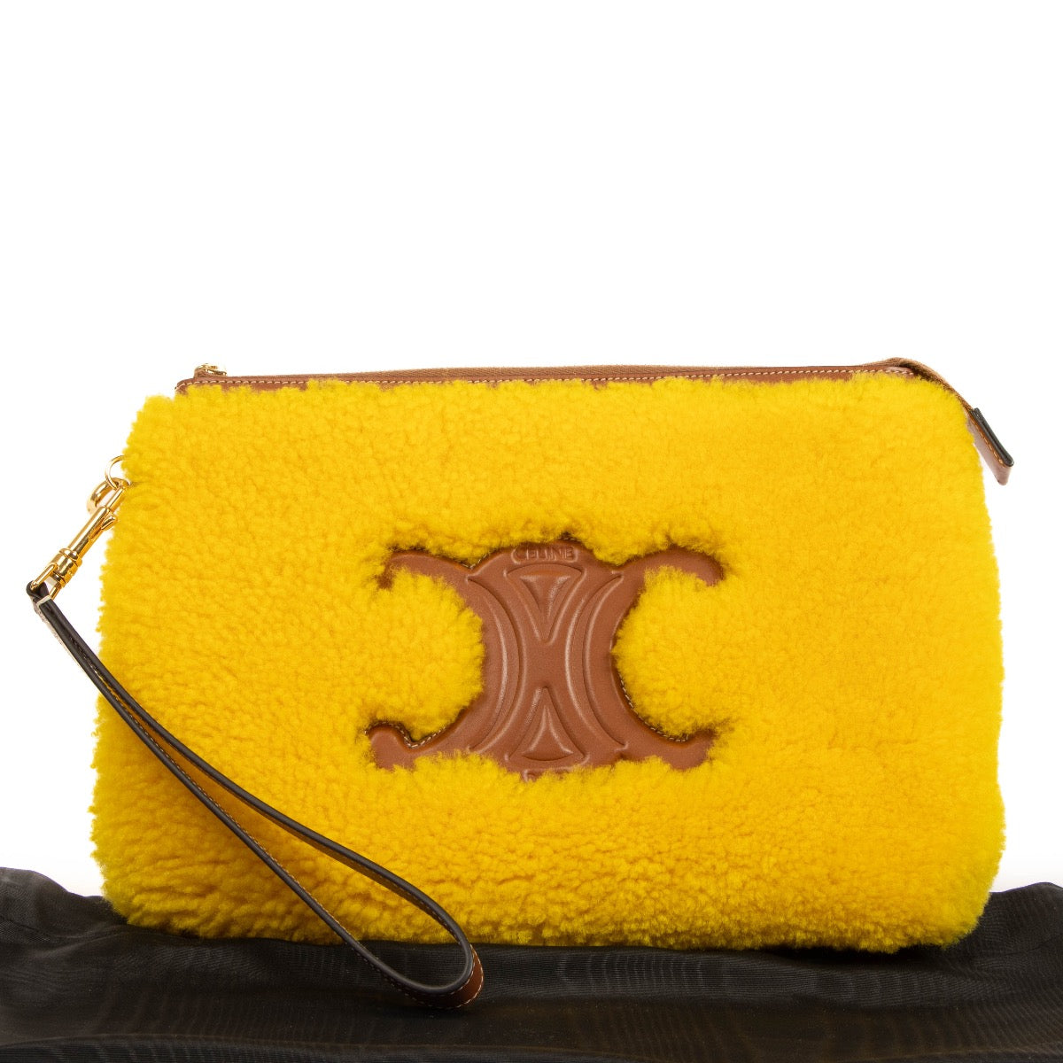 Celine Thriomphe Yellow Shearling Fur Clutch