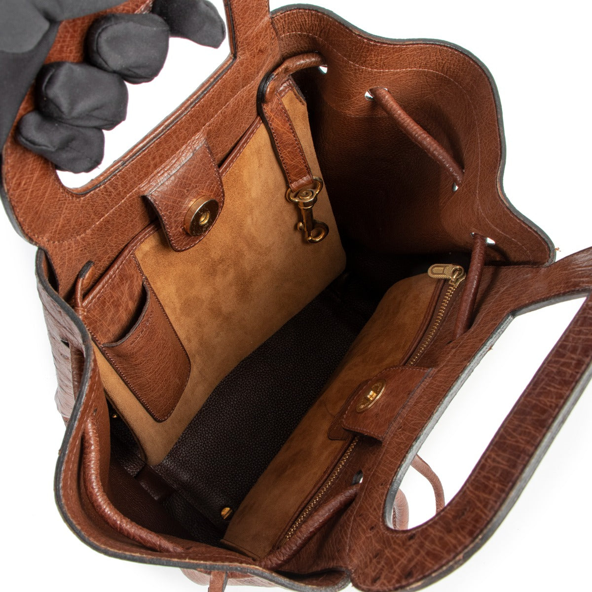 Delvaux Punch Tabac Brown Ostrich Top Handle Bag