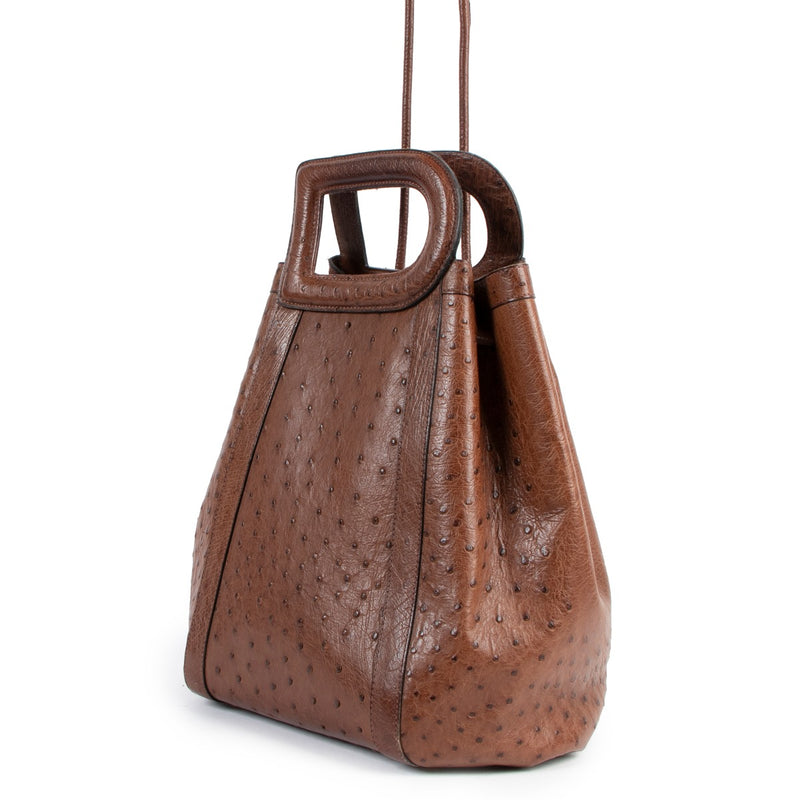 Delvaux Punch Tabac Brown Ostrich Top Handle Bag