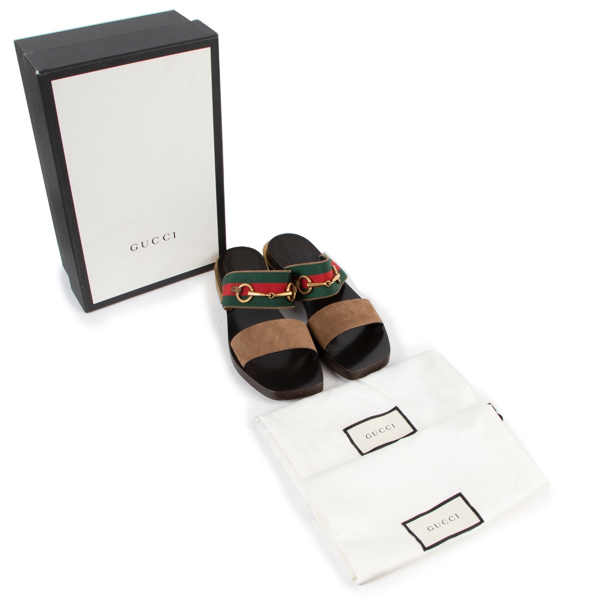 Shop safe online at Labellov in Antwerp this 100% authentic second hand Gucci Brown Web Sandals - Size 38