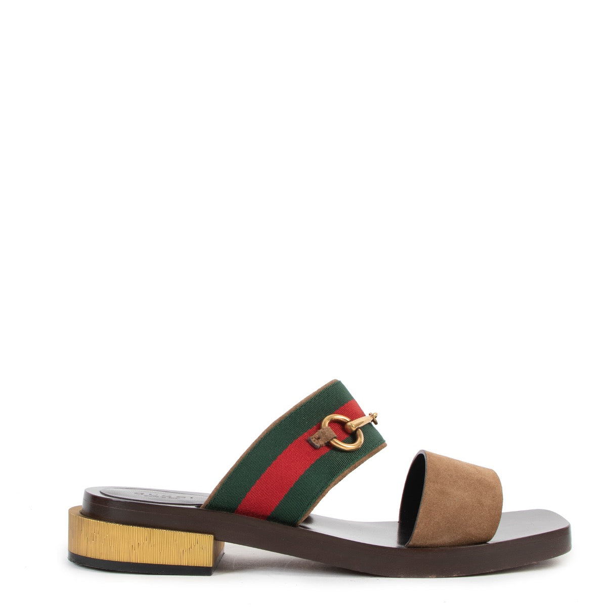 Shop safe online at Labellov in Antwerp this 100% authentic second hand Gucci Brown Web Sandals - Size 38