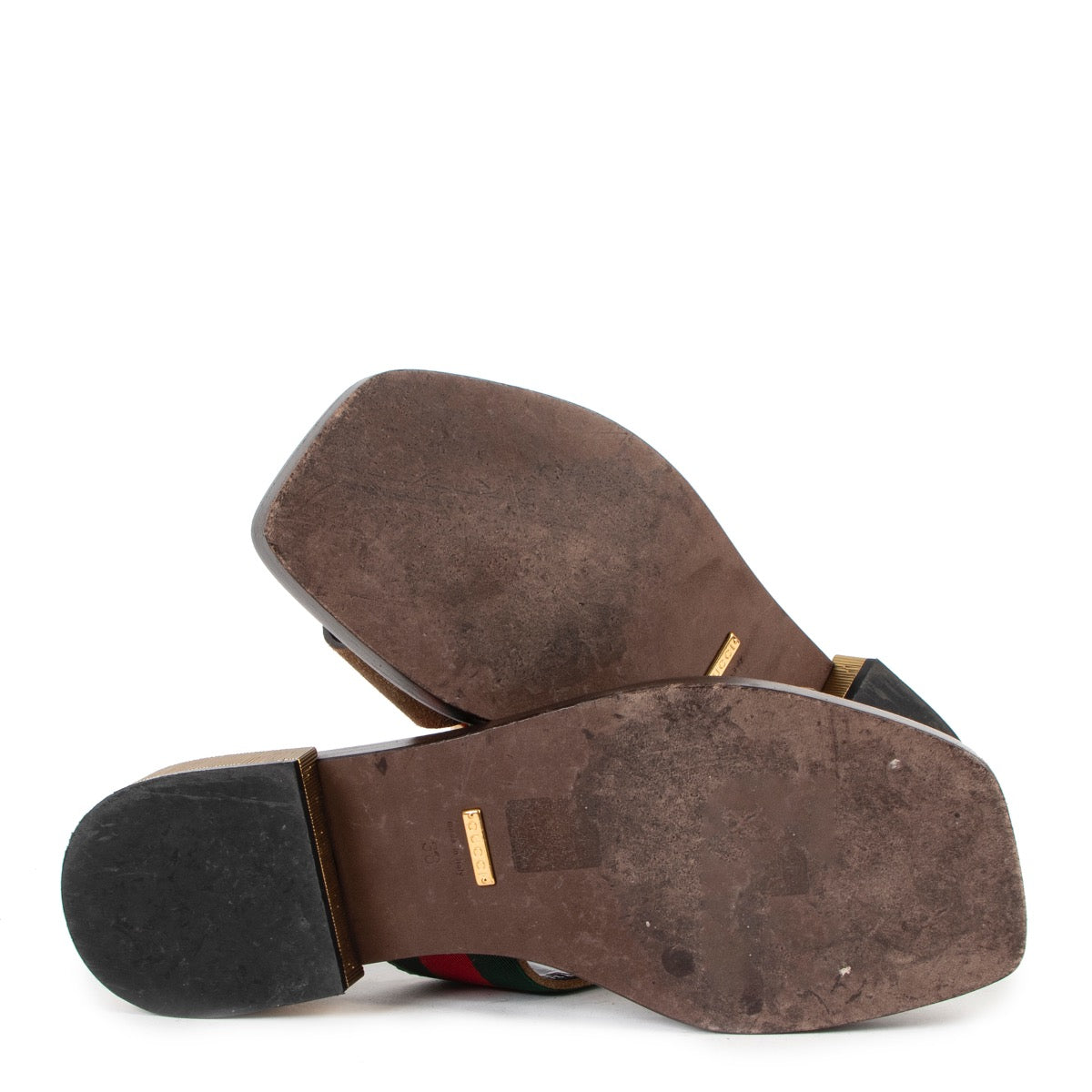Shop safe online at Labellov in Antwerp this 100% authentic second hand Gucci Brown Web Sandals - Size 38