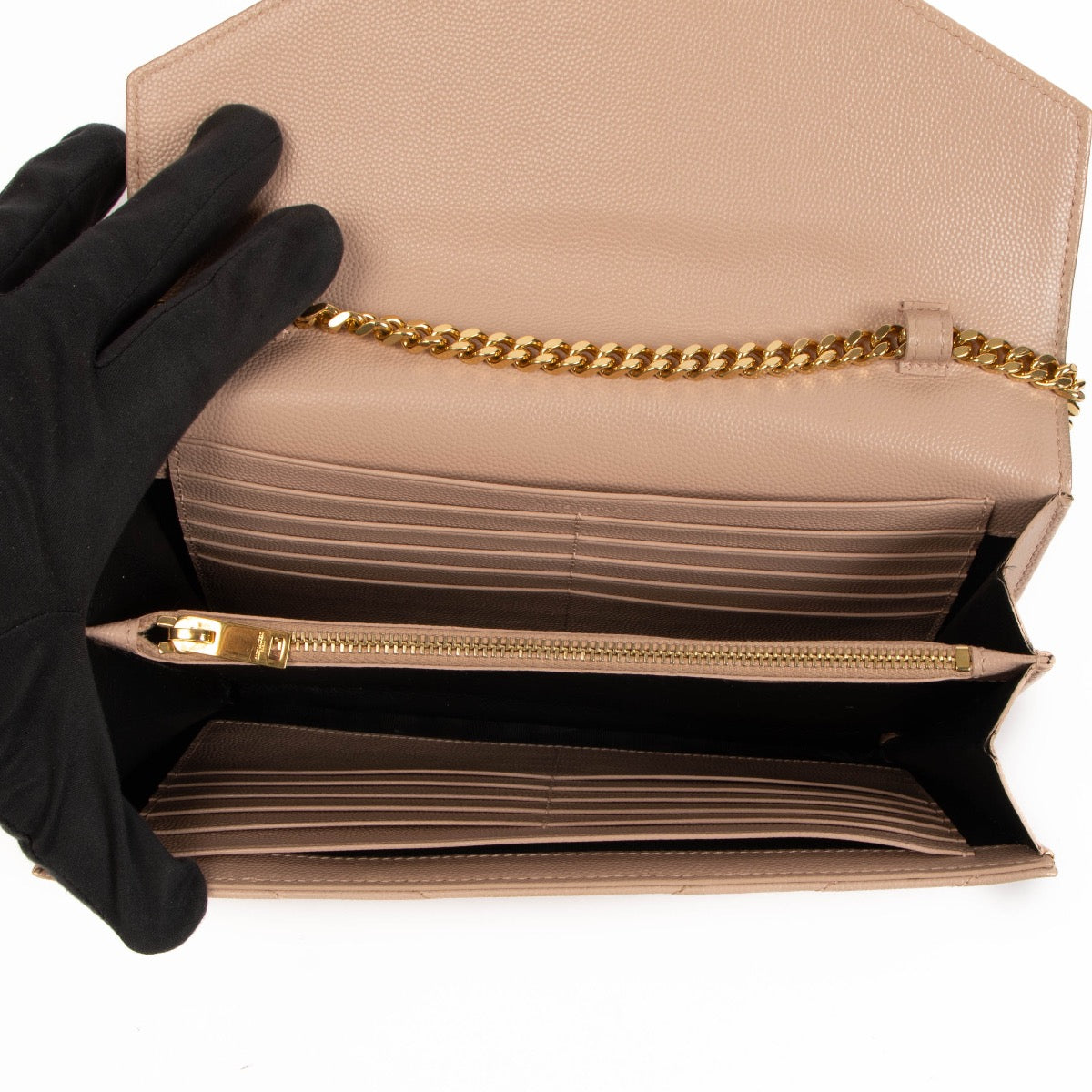 Saint Laurent Pink Cassandre Quilted Wallet On Chain