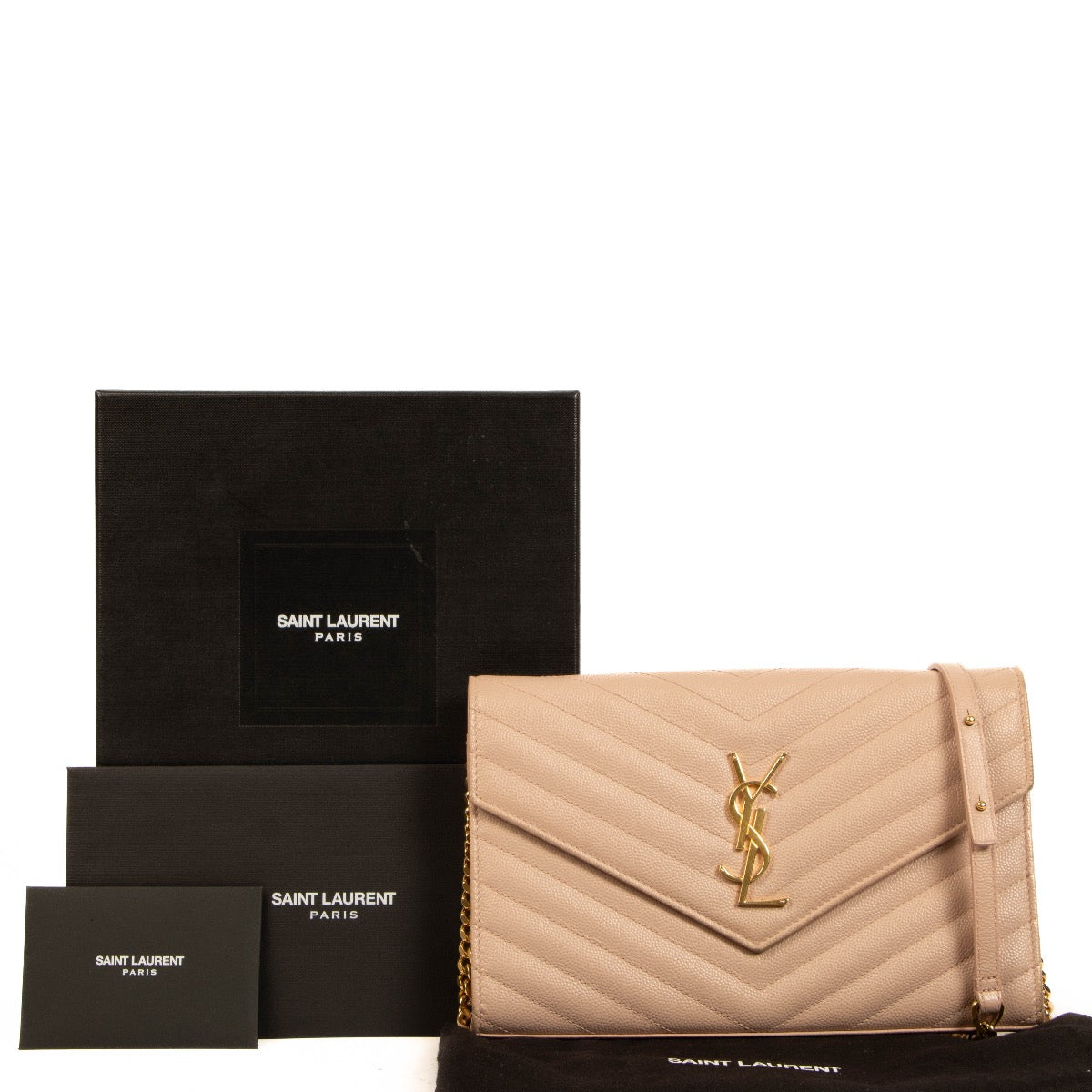 Saint Laurent Pink Cassandre Quilted Wallet On Chain