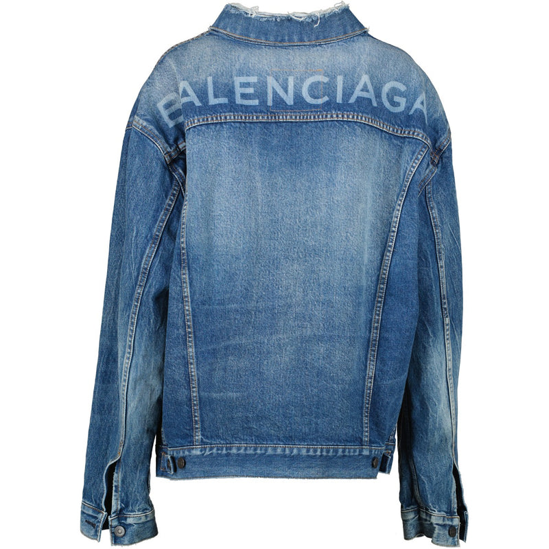 Balenciaga Distressed Back Logo Oversized Denim Jacket