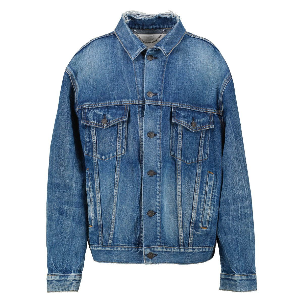 Balenciaga Distressed Back Logo Oversized Denim Jacket